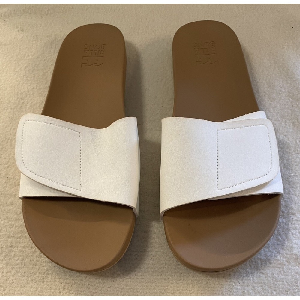 BILLABONG Women's Coronado White Strap Slide Sandal Size 8 Leather Perfect Shape